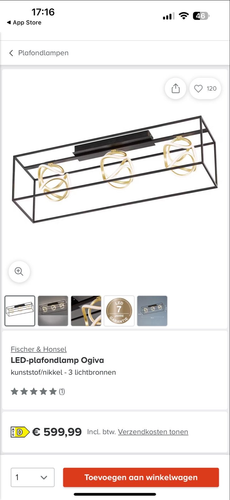 Fischer & Honsel LED-plafondlamp Ogiva - 3 lichtbronnen, Ophalen, Kunststof, Modern, Zwart