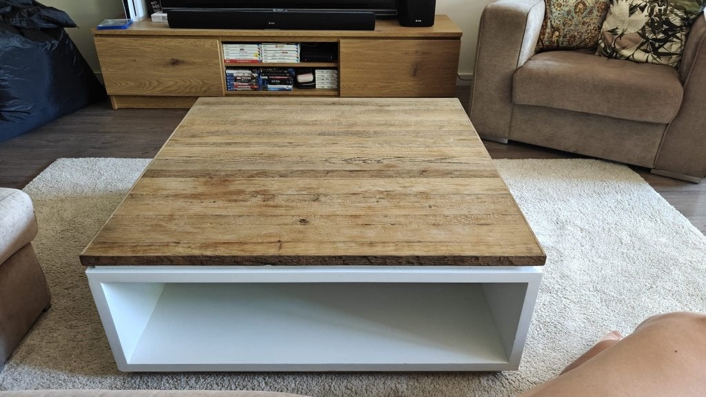 Salontafel Wit/Eikenhout Rivièra Maison - 90X90cm, Ophalen, Gebruikt, 50 tot 100 cm, Eikenhout