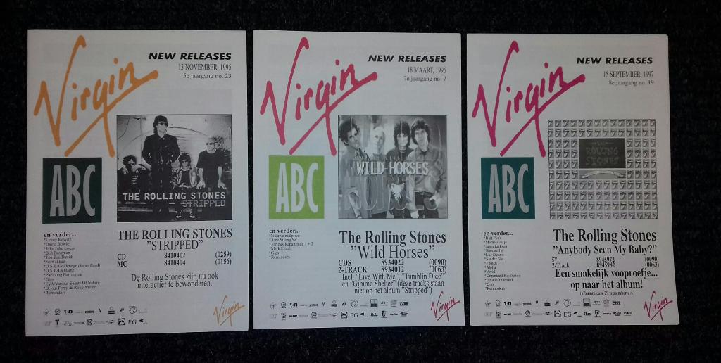 Rolling Stones PROMO FOLDERS Virgin Music set van 3 1995-97, Verzenden, Zo goed als nieuw, Boek, Tijdschrift of Artikel