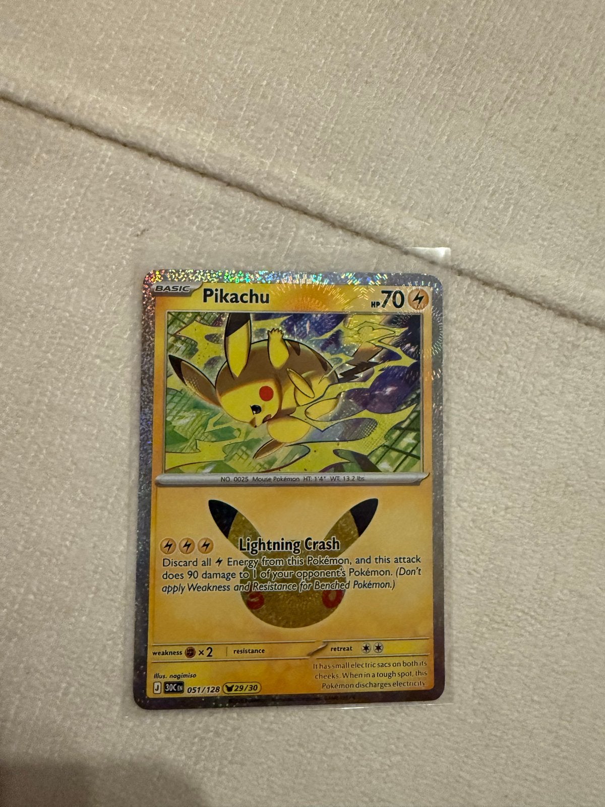 Pikachu Pokémon kaart 051/128- Basic - HP70 30th anniversary, Ophalen of Verzenden, Gebruikt, Losse kaart
