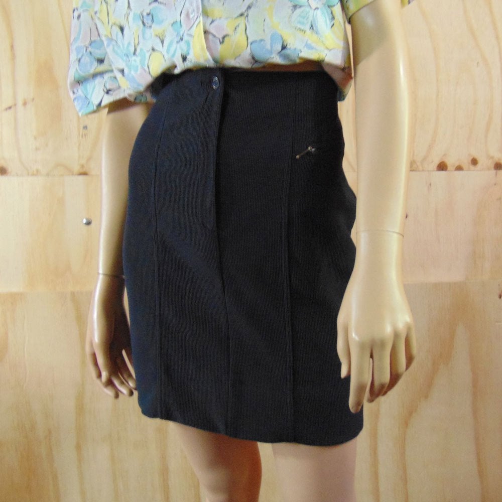 Vintage zwarte rok ribstof maat S / M, Kleding | Dames, Verzenden, Zwart, Zo goed als nieuw, Vintage