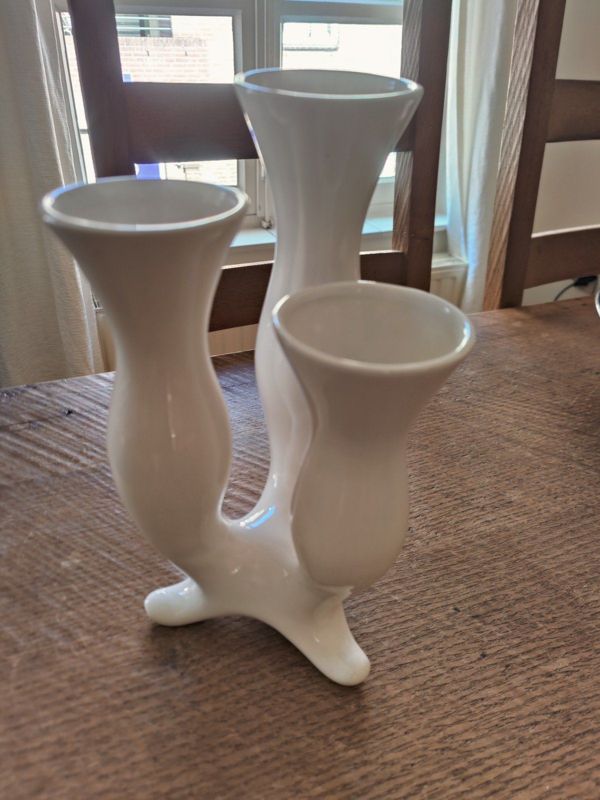 Unieke Witte Design Vaas met Drie Openingen, Ophalen of Verzenden