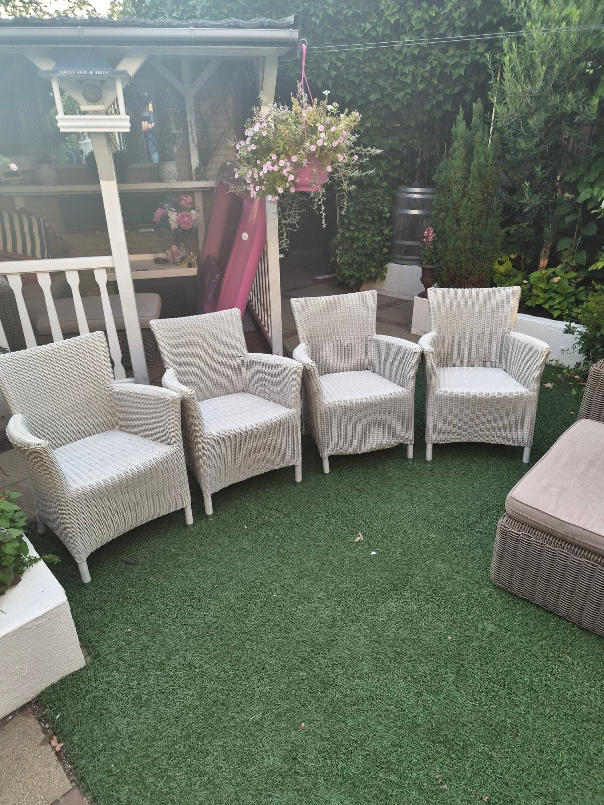 Set van 4 Wicker Tuinstoelen - wit, Ophalen, Gebruikt, Wicker
