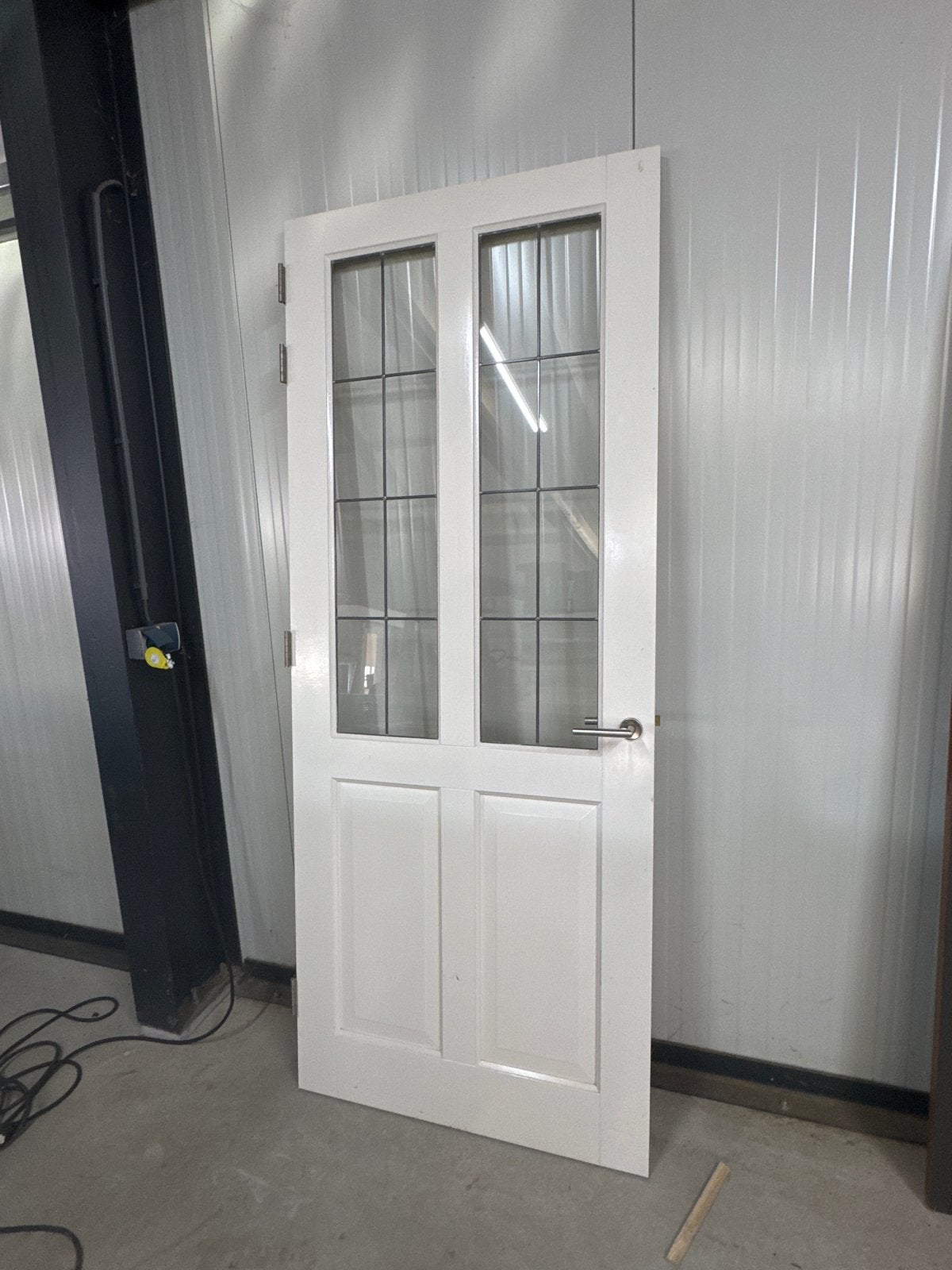 Witte paneeldeur met glas in lood, compleet, Ophalen, Gebruikt, 80 tot 100 cm, 215 cm of meer