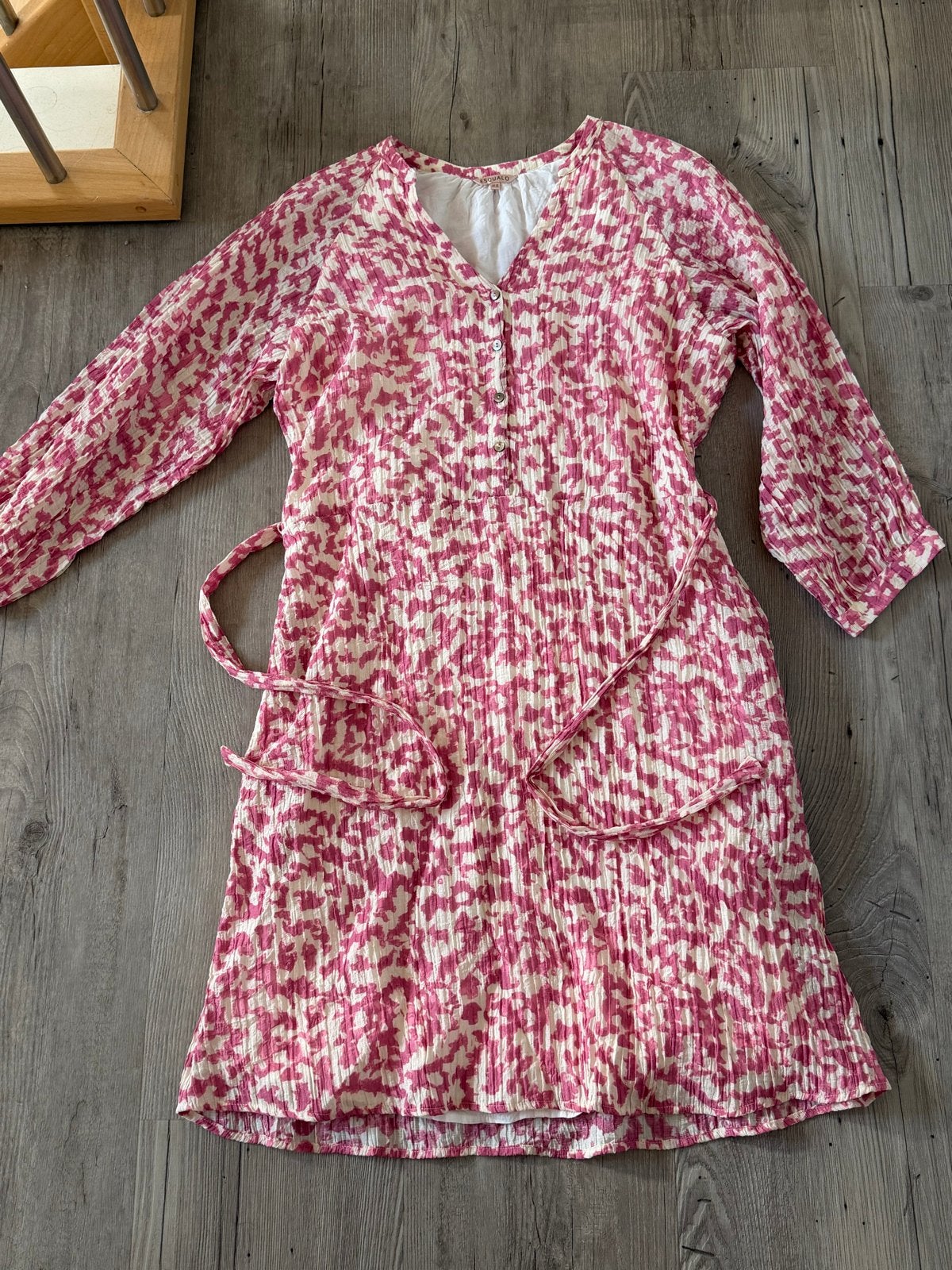 Esqualo jurk roze/wit met print en ceintuur, Kleding | Dames, Jurken, Maat 42/44 (L), Ophalen of Verzenden, Zo goed als nieuw