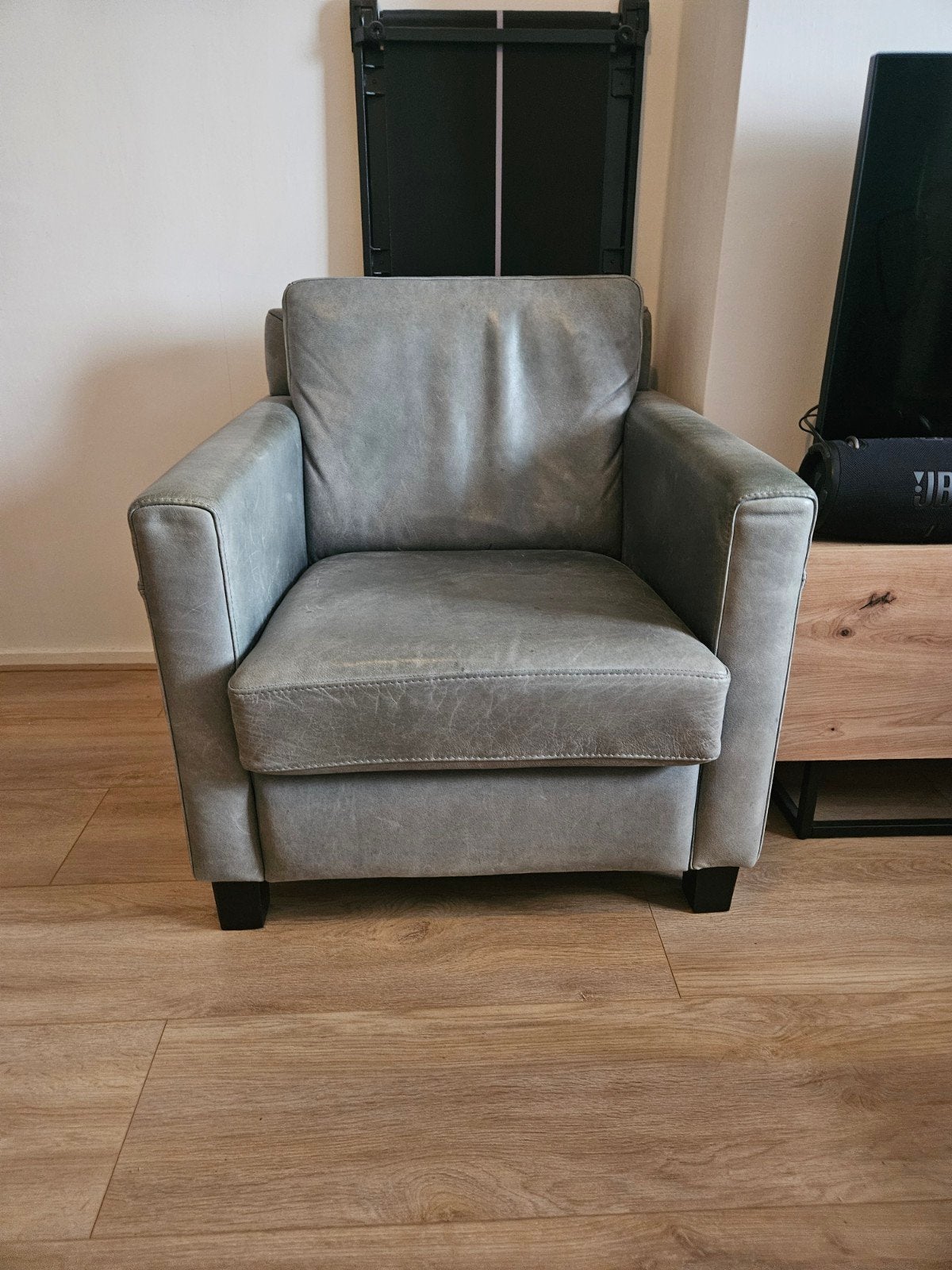 Comfortabele blauw groene fauteuil, Ophalen, Overige materialen, Gebruikt, 75 tot 100 cm