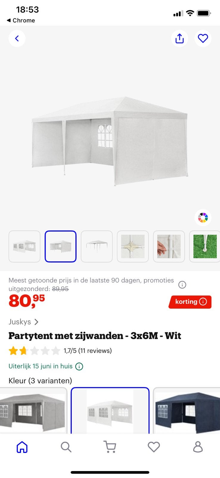 Partytent wit 3x6 m slechts twee keer gebruikt, Gebruikt, Paviljoen, 5 tot 8 meter, 2 meter of meer