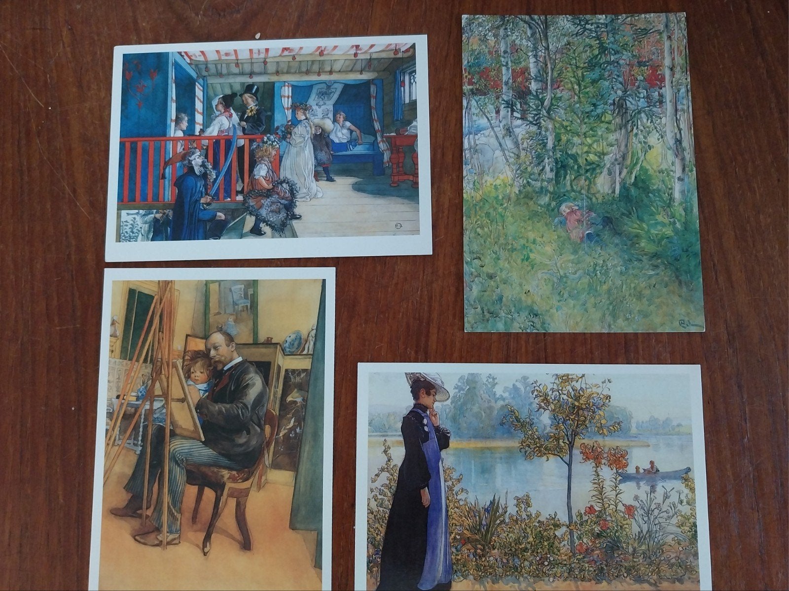 Vier Ansichtkaarten van Carl Larsson en Tante Brocante, Ophalen of Verzenden