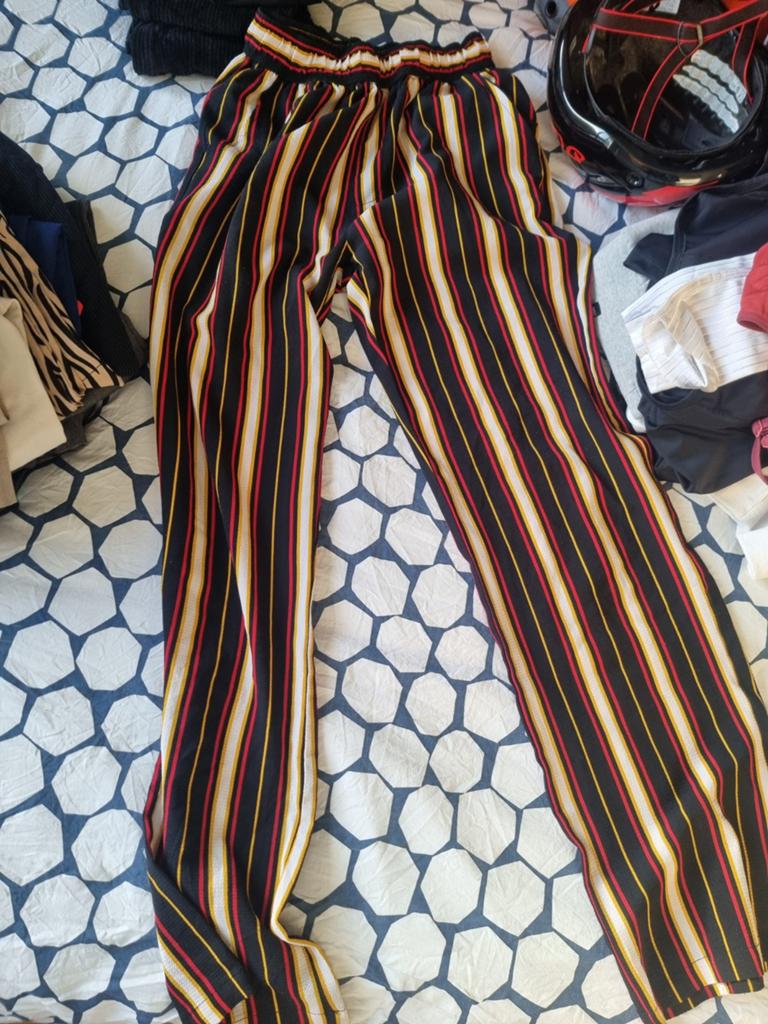 Gestreepte broek met elastische tailleband, Zwart, Ophalen of Verzenden, Onbekend, Maat 36 (S)