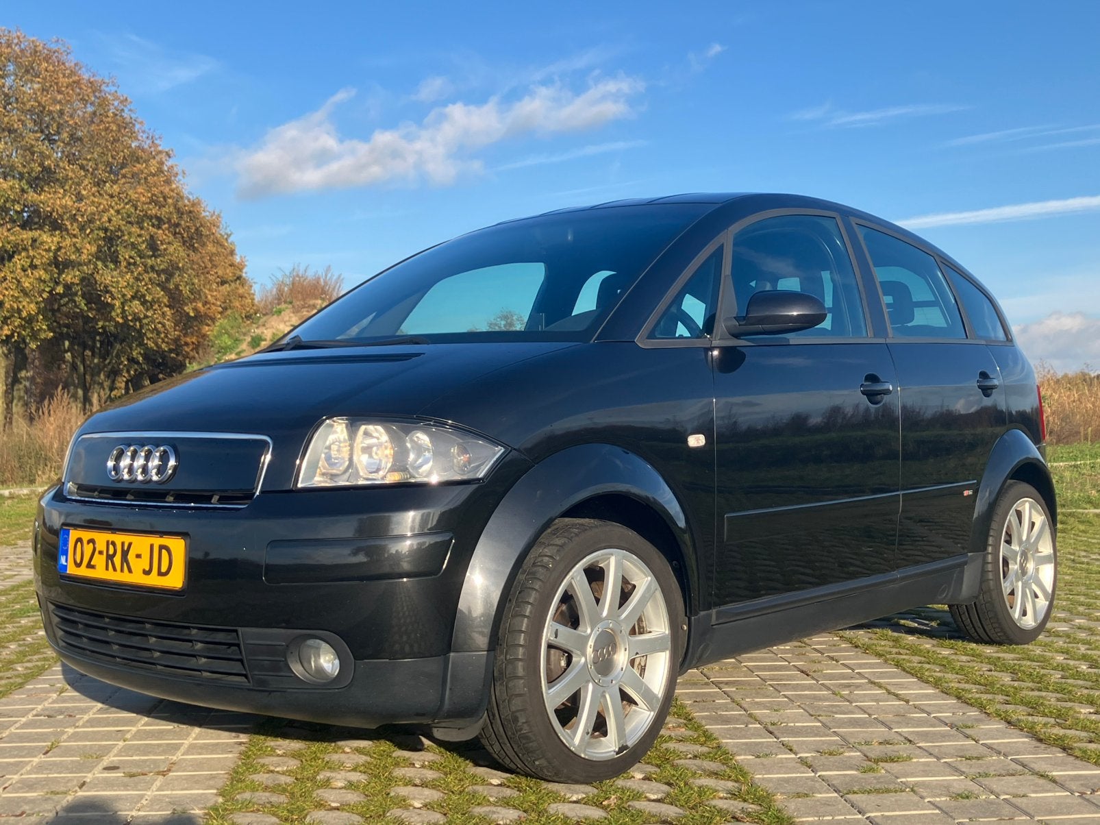 Audi A2 1.6 FSI 110 pk S-Line Plus 2003 Zwart z.g.o.h., Auto's, Voorwielaandrijving, 970 kg, 40 €/maand, Zwart