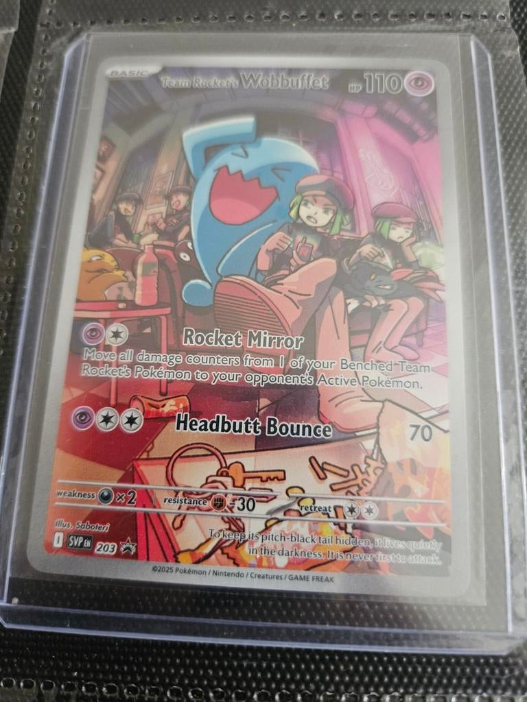 Pokemon Team Rocket's Wobbuffet SVP 203 Promo, Ophalen of Verzenden, Zo goed als nieuw, Losse kaart, Foil