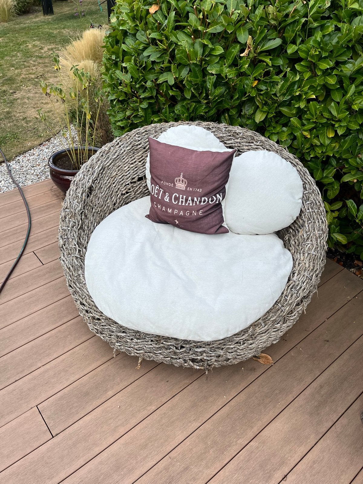 Comfortabele rotan tuinstoel met kussens, Ophalen, Gebruikt, Rotan