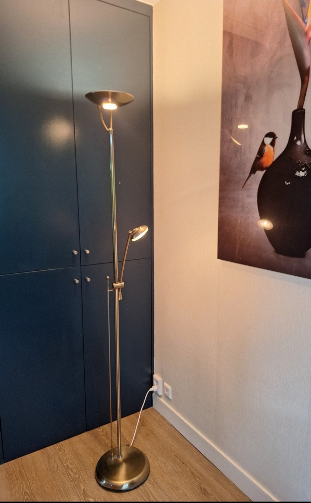 Dimbaar uplighter vloerlamp met leeslamp - Messing, Ophalen, Modern, Klassiek, Gebruikt, Overige fittingen