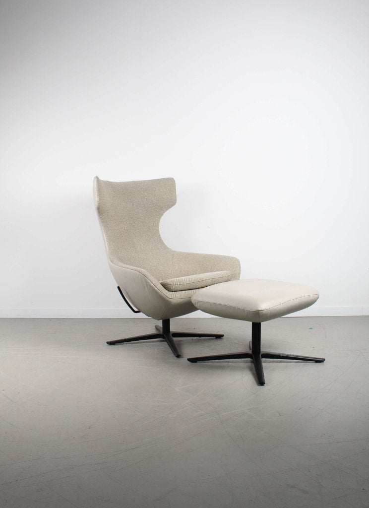 1xLeolux Caruzzo PLUS Fauteuil+Hocker Grijs Gemeleerd  Zwart, Huis en Inrichting, Fauteuils, Niet ingevuld, Stof, Niet ingevuld