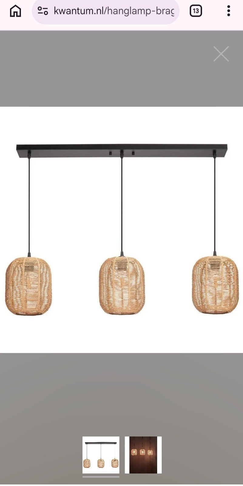 Rotan hanglamp, Ophalen, Zo goed als nieuw, Metaal, E27 (groot)