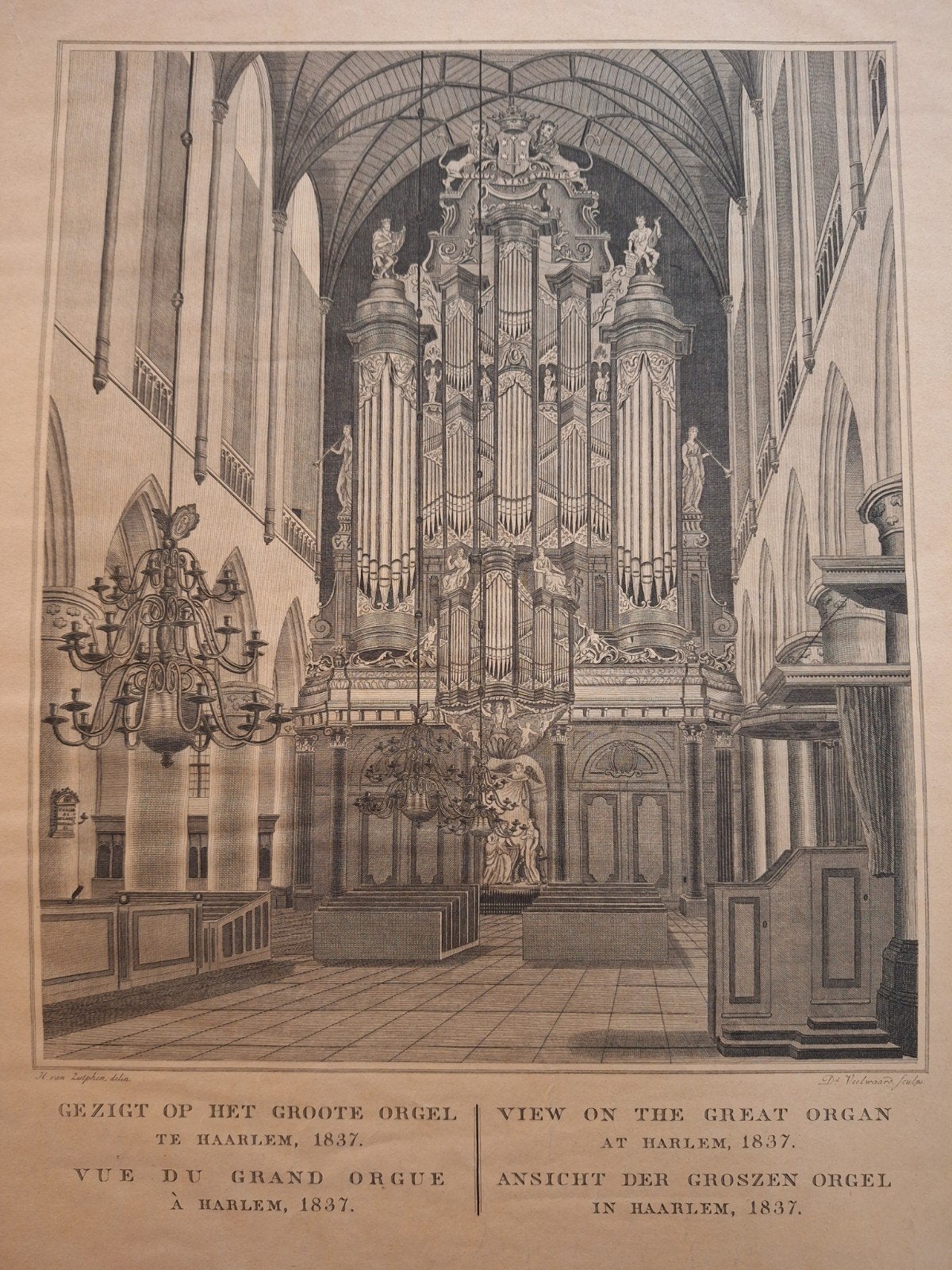 Gezicht op het Grote Orgel in Haarlem, 1837, Ophalen of Verzenden