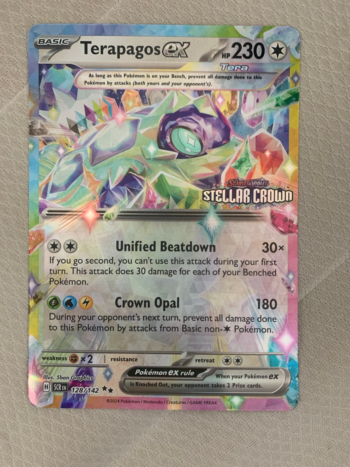Grote Terapagos ex Pokemon kaart Stellar Crown 128/142, Ophalen of Verzenden, Zo goed als nieuw, Losse kaart, Foil