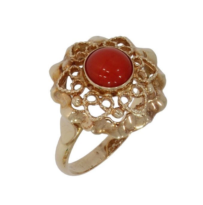 Bloedkoraal fraaie 14k gouden ring edelsteen vintage dame, Sieraden, Tassen en Uiterlijk, Voordeelsieraden, Ophalen of Verzenden