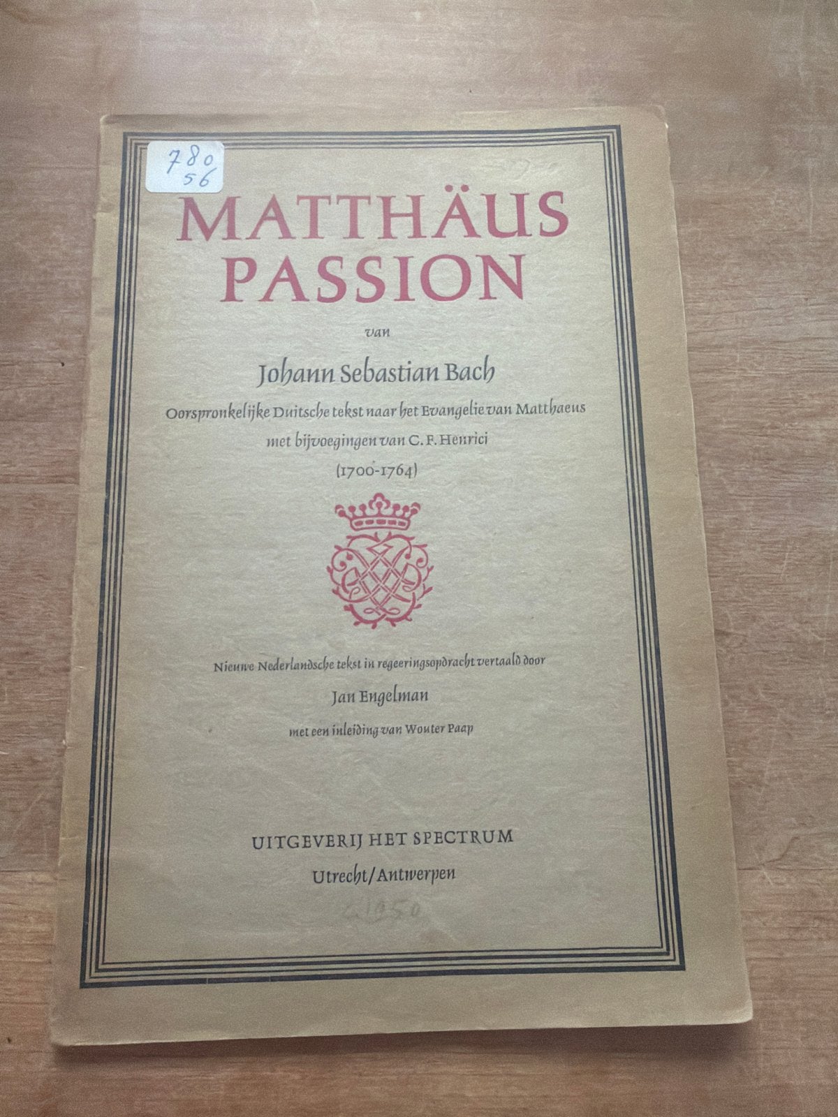 Matthäus Passion - Johann Sebastian Bach (1950), Ophalen of Verzenden, Gelezen, Christendom | Protestants