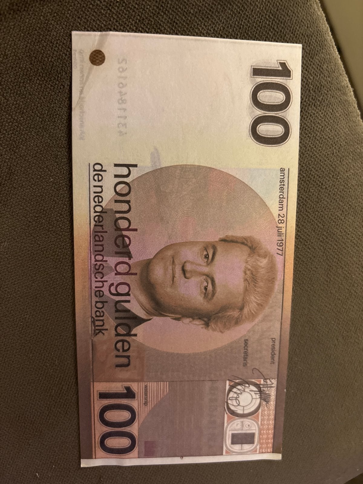 Wilders 100 Gulden biljet, Ophalen, Nederland, Bankbiljetten