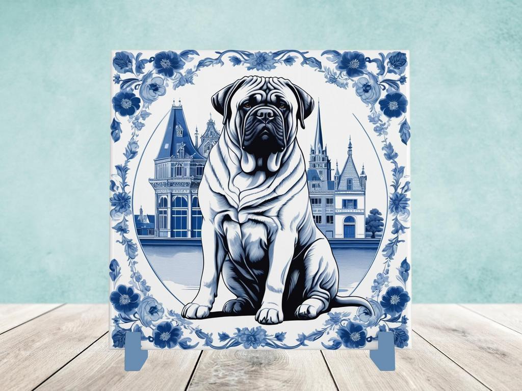 Bullmastiff Delfts Blauwe tegel incl houder, Ophalen of Verzenden, Nieuw