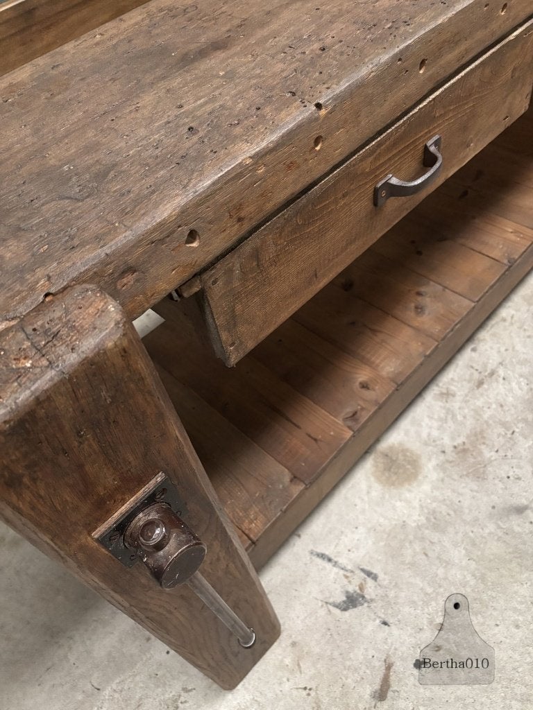 Oude eiken werkbank XL lengte 254 cm, Ophalen of Verzenden, Gebruikt, 170 cm of meer