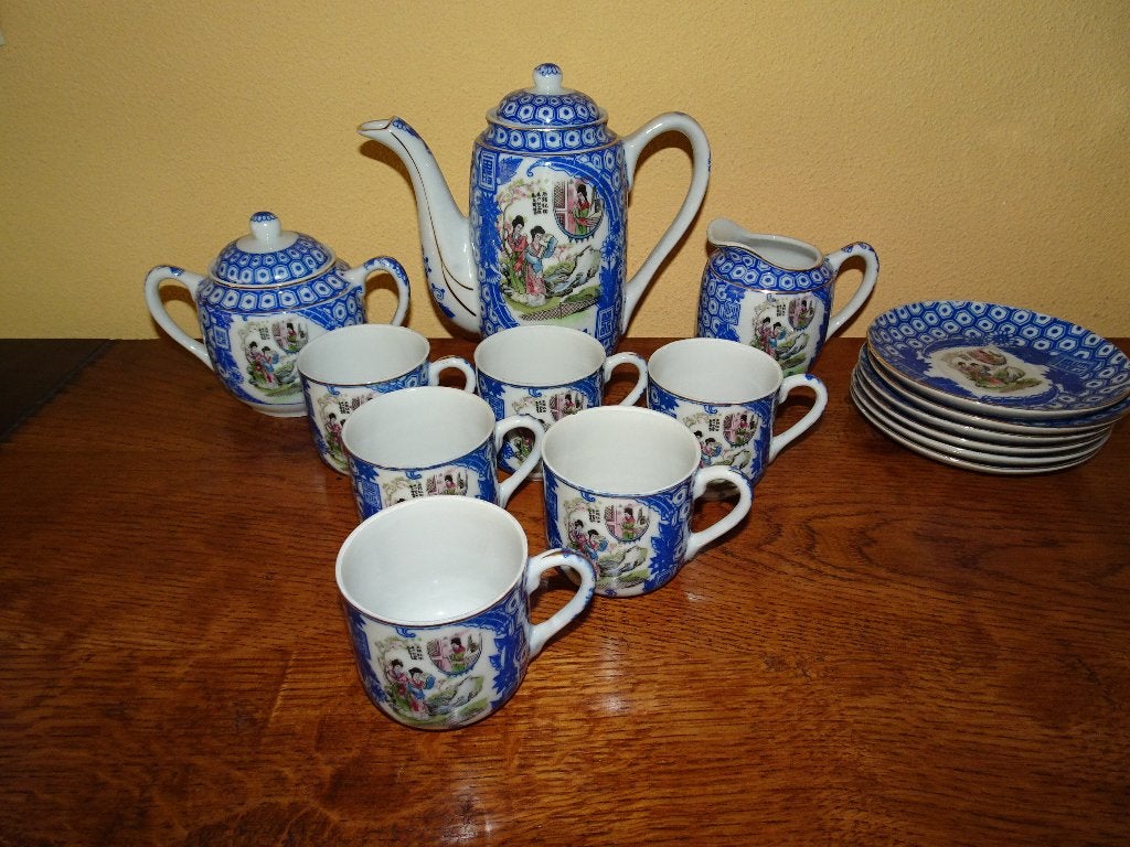 6 Persoons Chinees theeservies van porselein, Huis en Inrichting, Overige typen, Ophalen of Verzenden, Zo goed als nieuw, Overige stijlen