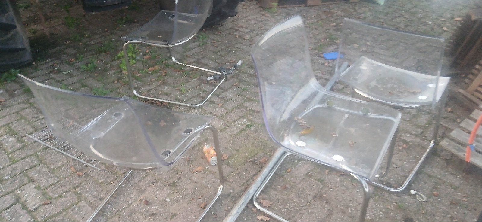 4 Transparante Kunststof Stoelen, Ophalen, Kunststof, Gebruikt, Overige kleuren