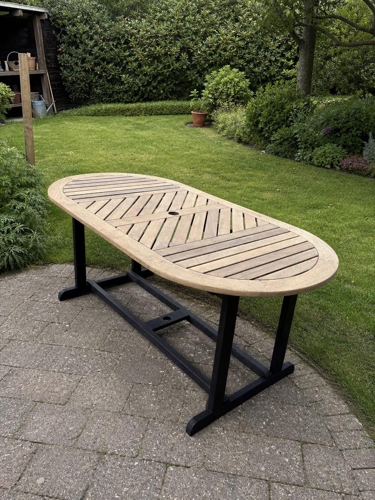 Ovale Teak Houten Tuintafel 180x90cm, Tuin en Terras, Ophalen, Zo goed als nieuw, Ovaal, Teakhout