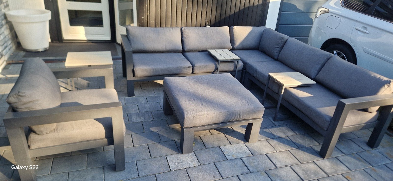 Bellagio loungeset hoekopstelling met fauteuil en hocker, Tuin en Terras, Tuinsets en Loungesets, Meer dan 8 zitplaatsen, Aluminium