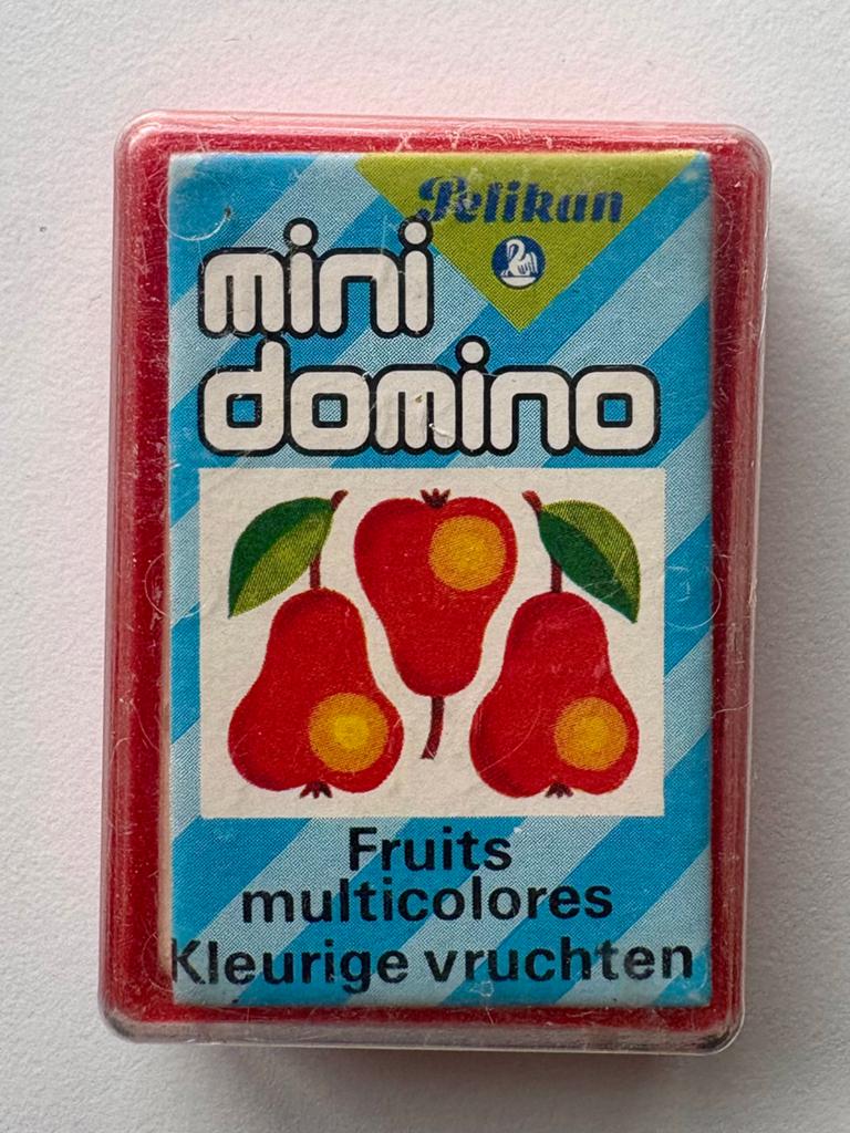 Mini Domino - Kleurige vruchten (Pelikan) jaren ‘70, Een of twee spelers, Ophalen of Verzenden, Gebruikt