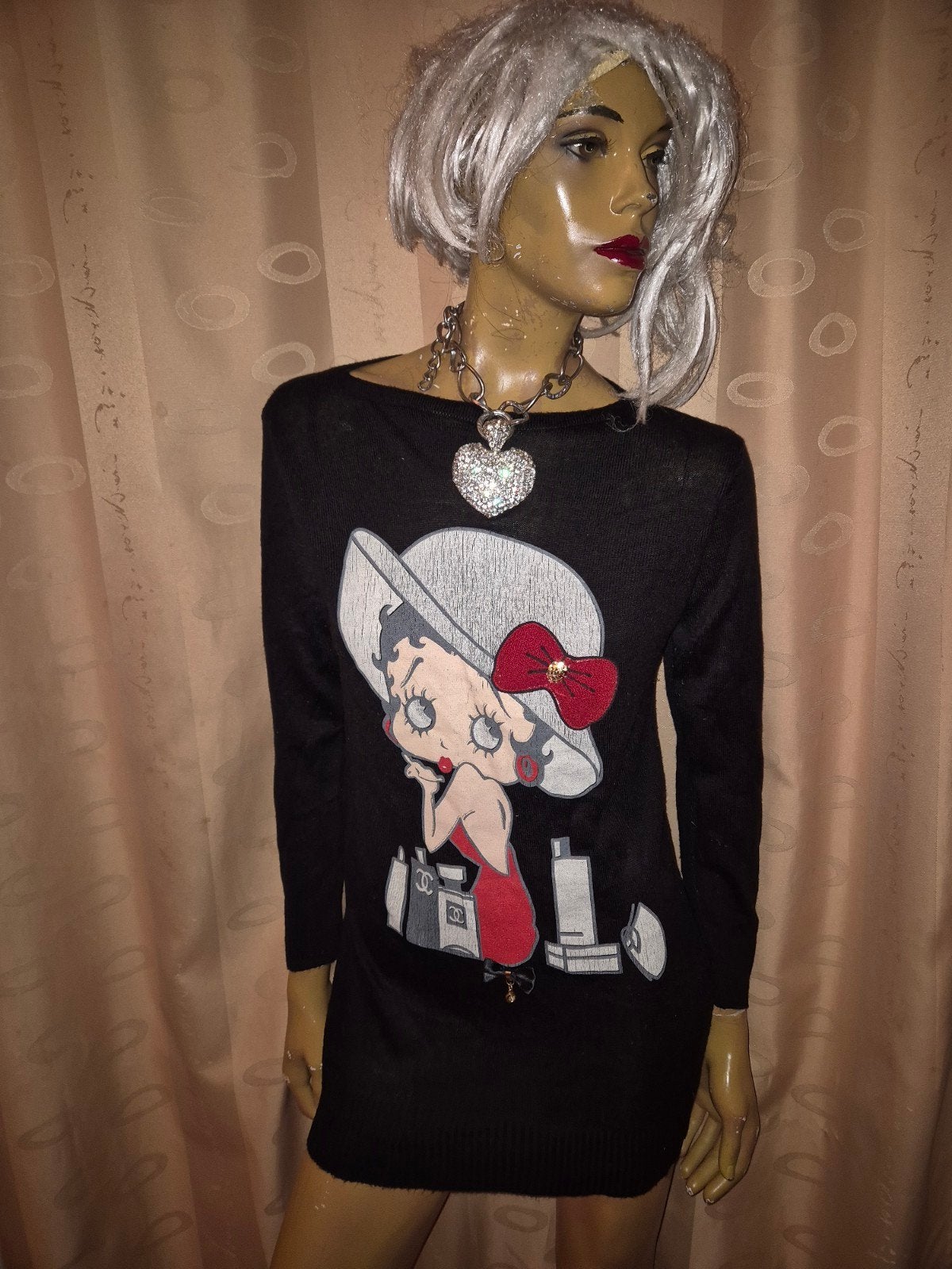 Betty Boop Trui Jurk Zwart Maat S/M, Zwart, Ophalen of Verzenden, Maat 36 (S), Boven de knie