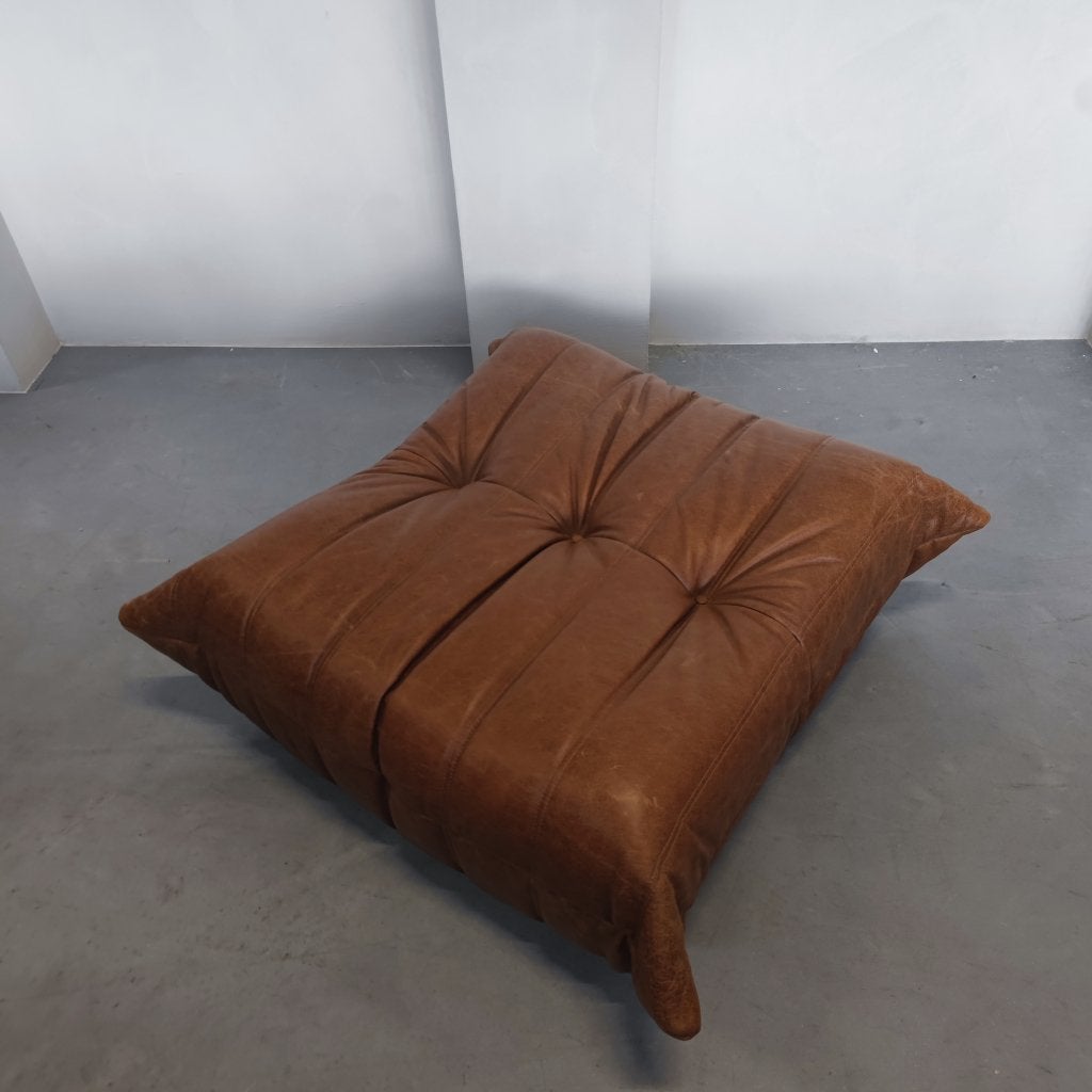 Ligne Roset Togo - Poef cognac naturel leder, ., Vierkant, Nieuw, Leer