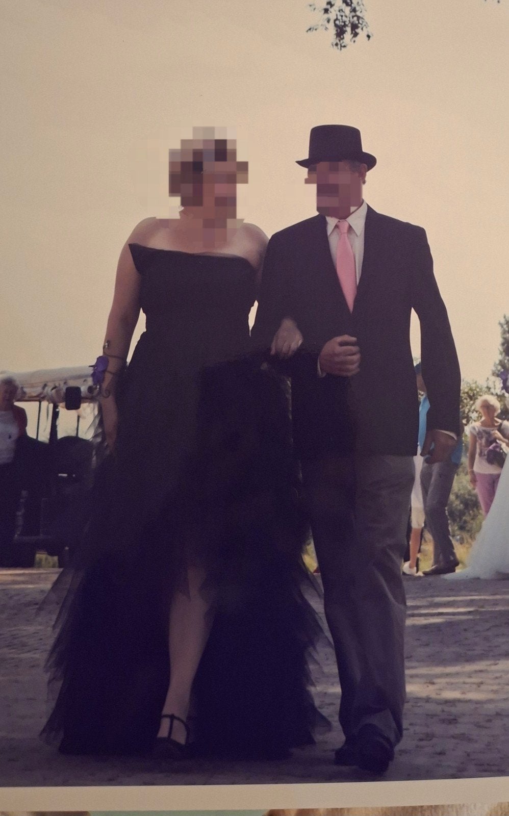 Zwarte Gala / Trouwjurk met Korset en Sleep - Maat 46, Ophalen of Verzenden, Zo goed als nieuw, Zwart, Trouwjurk