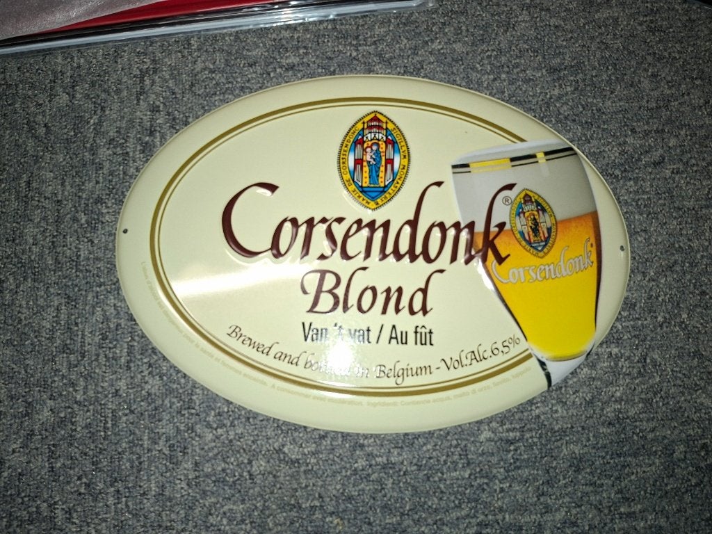 Corsendonk bier blond blikken bord ovaal 28 x 38 cm, Ophalen of Verzenden, Nieuw, Reclamebord, Plaat of Schild, Overige merken