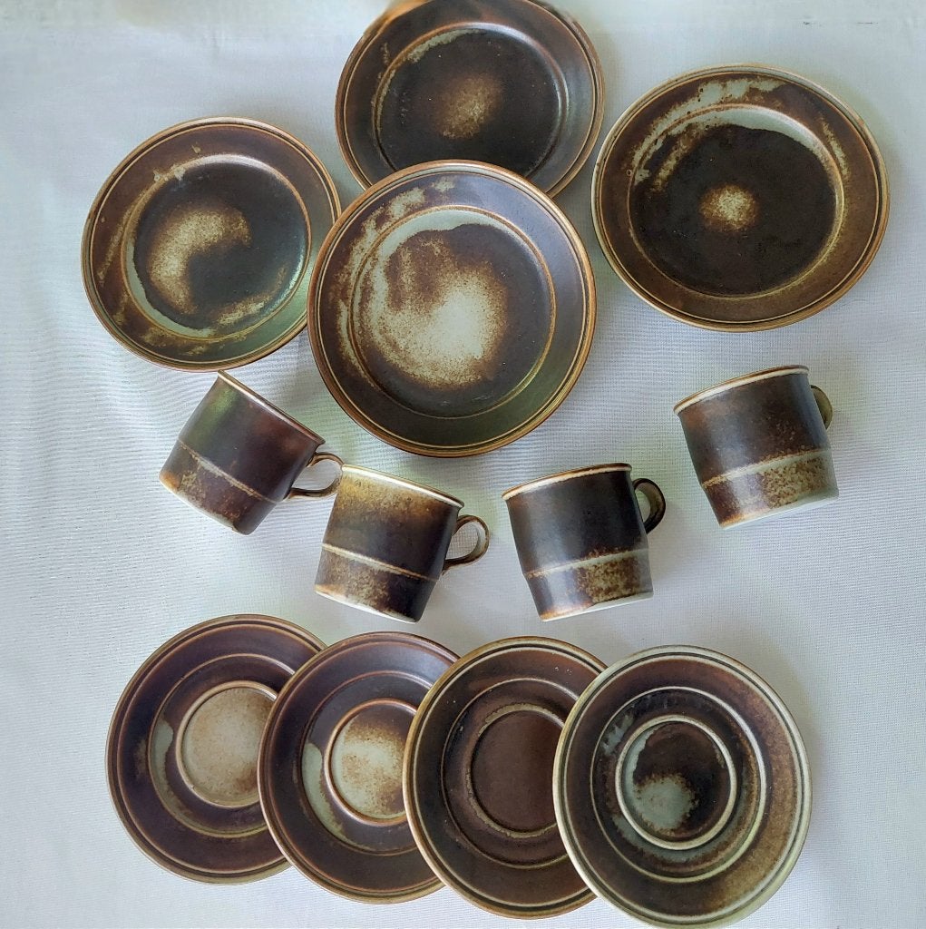 4x set Porsgrund "Lava", vintage kop schotel gebaksbord, Overige merken, Vintage, Ophalen of Verzenden, Zo goed als nieuw