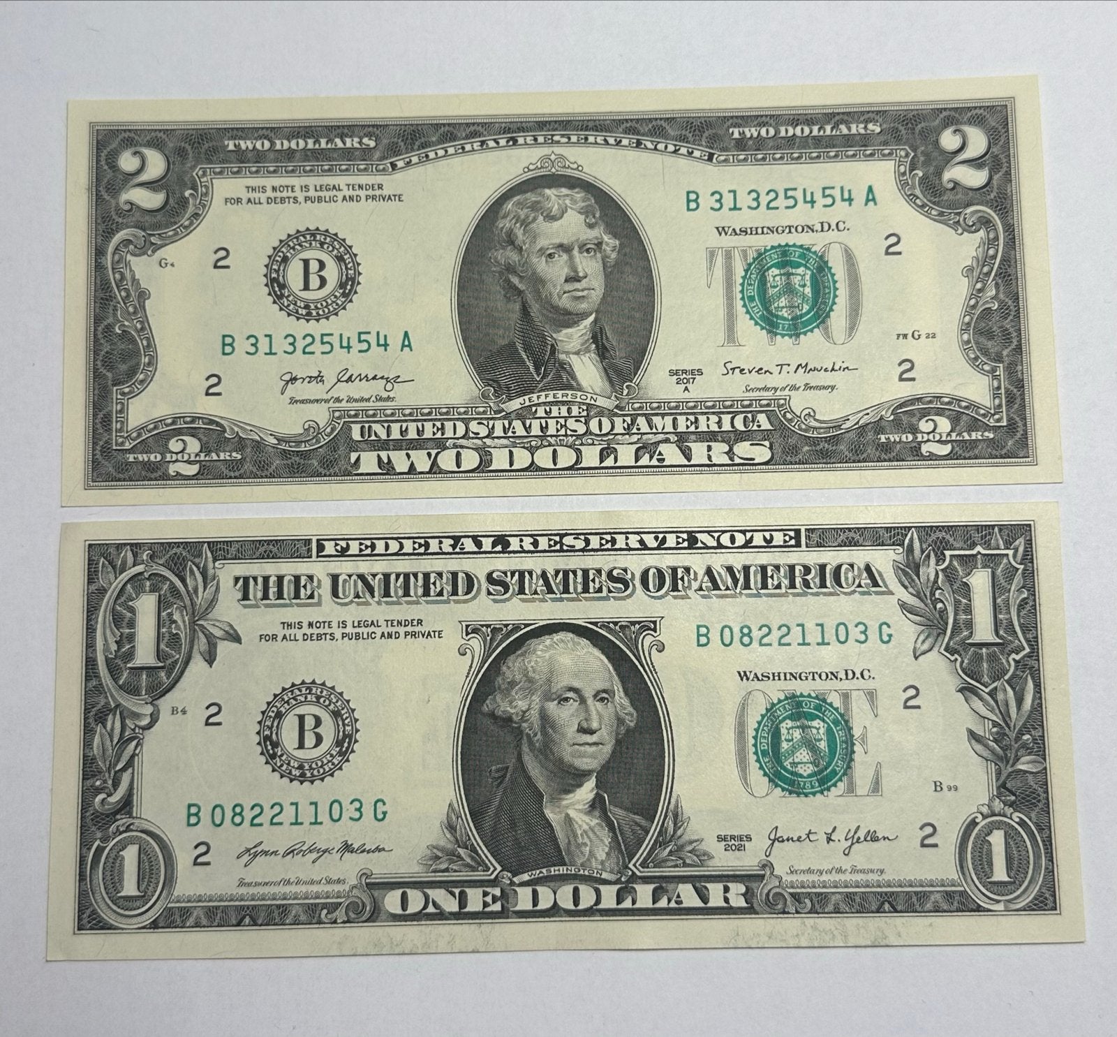 1 en 2 dollar USA biljetten UNC - Nieuw, Ophalen of Verzenden, Noord-Amerika, Setje