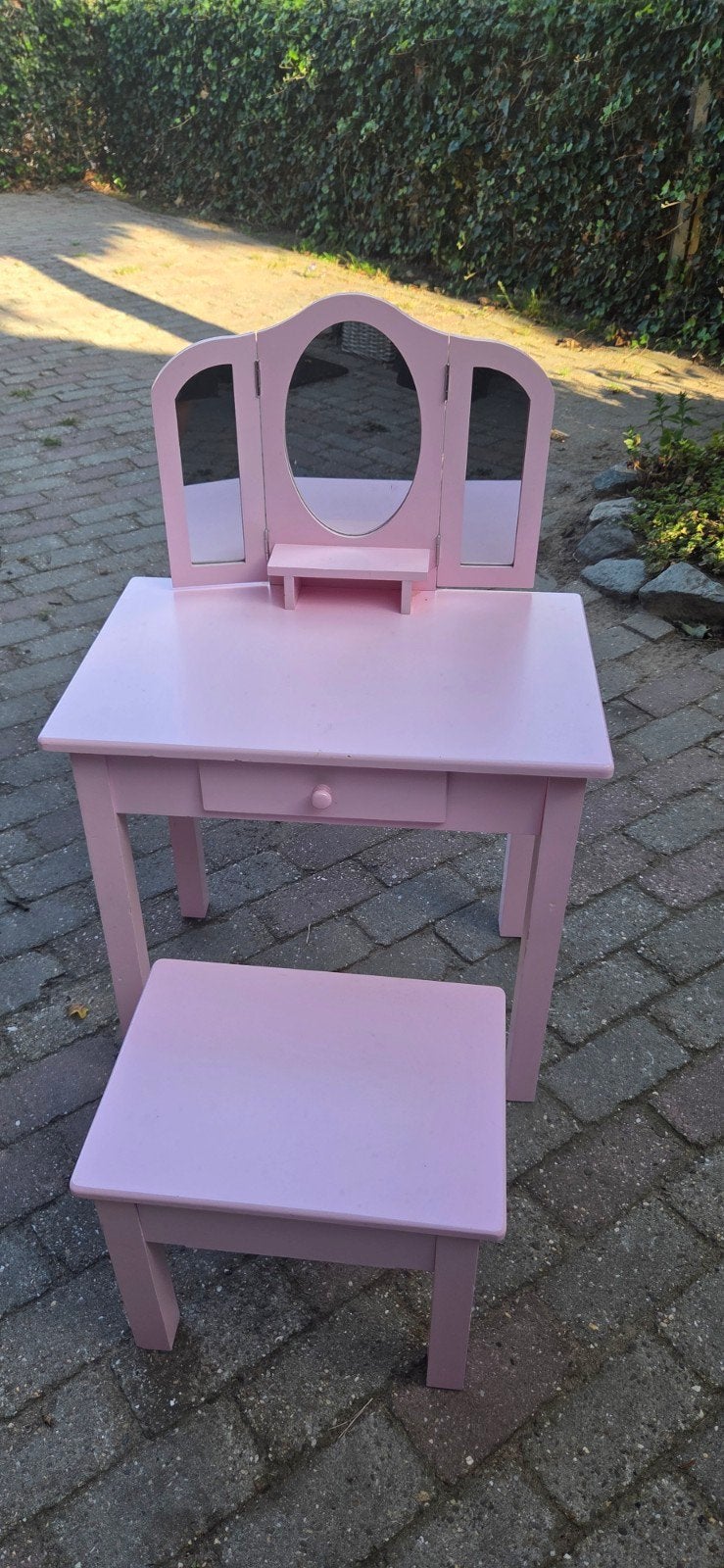 Roze kaptafel met krukje voor kinderen, Ophalen, Gebruikt, Tafel