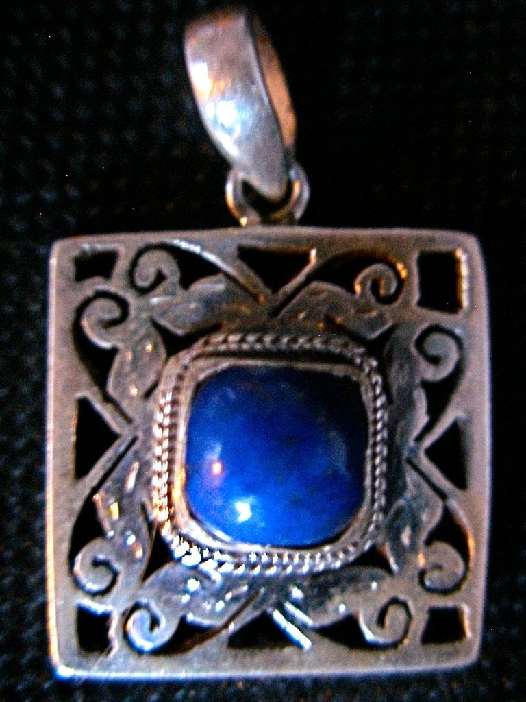 Zilveren 925 zilver kettinghanger mooi vierkant lapis lazuli, Nieuw, Met edelsteen, Zilver, Verzenden
