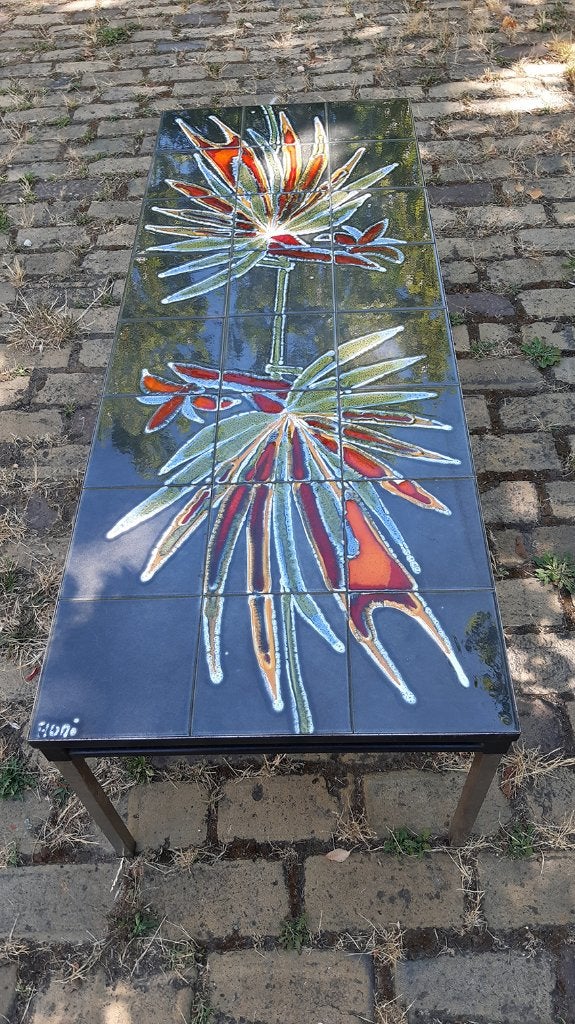 Design Adri Belarti tegeltafel / salontafel jaren 60/70, Ophalen, Overige materialen, Minder dan 50 cm, Gebruikt
