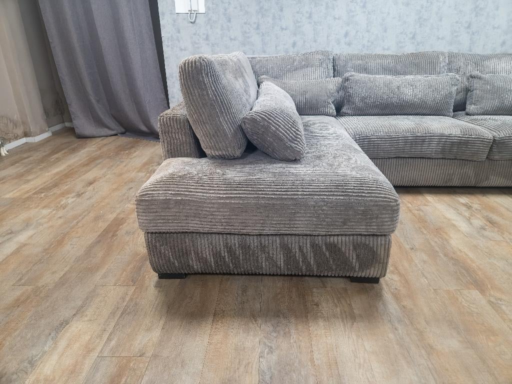 ZEER Mooi Groot GRIJS RIBSTOF Hoekbank, Info@banxtel.nl, 3194DC, Gebruikt, Ribstof Hoekbank