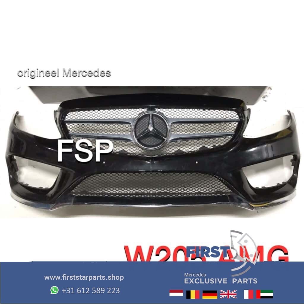 C205 AMG Voorbumper Mercedes C Klasse zwart + gril + onderli, Gebruikt, -, Voor, Ophalen of Verzenden