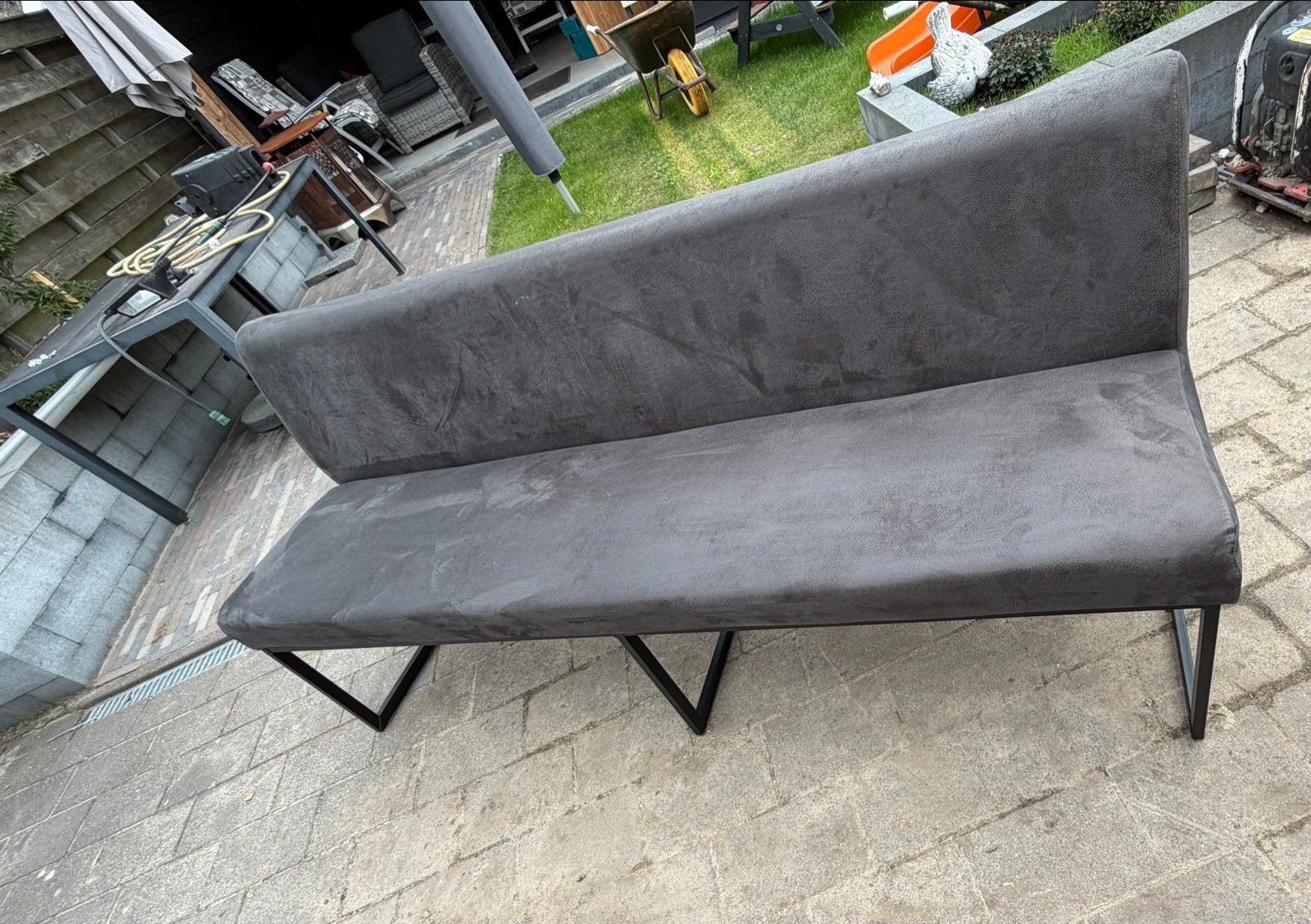 Eetkamerbank Thurso 210cm microleder grijs, Ophalen, Driepersoons, 75 tot 100 cm, Zo goed als nieuw