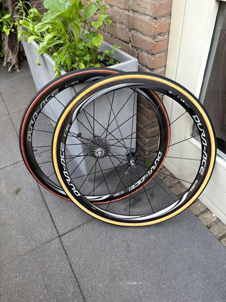 Carbon Wielset CS35 Shimano Dura Ace met tube banden, Fietsen en Brommers, Wiel, Gebruikt, Ophalen of Verzenden, Racefiets
