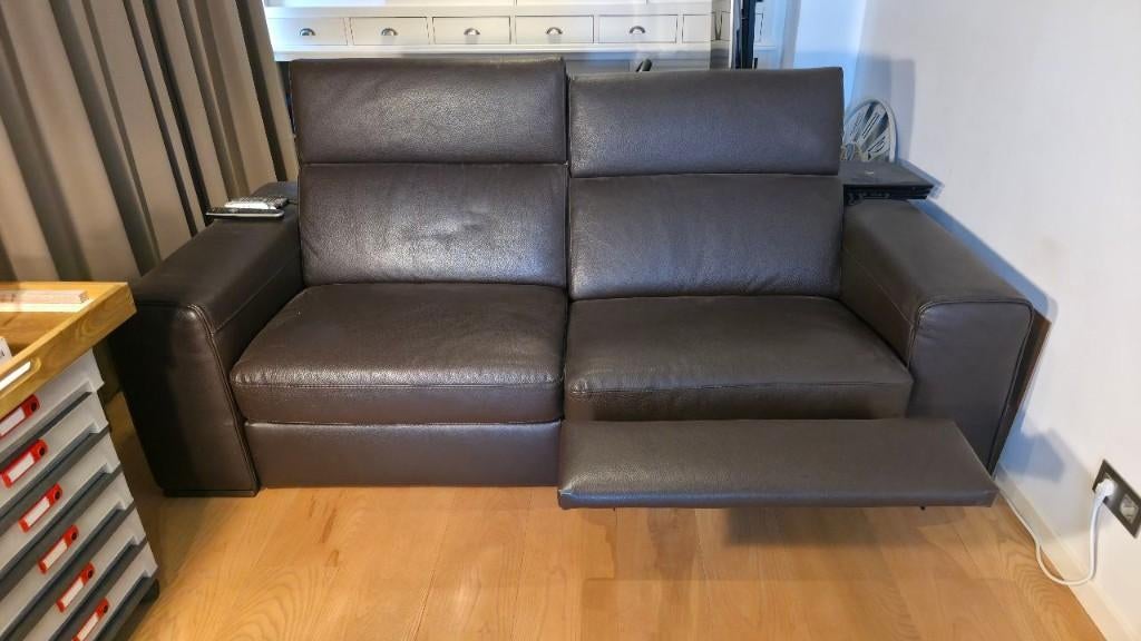 Bruin leren Leolux bank love seat, Ophalen, Gebruikt, 100 tot 125 cm, Tweepersoons