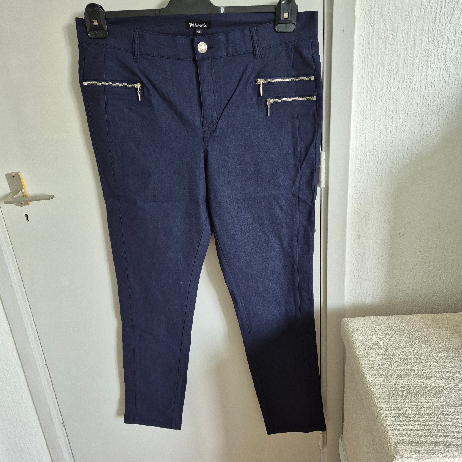 M&S Mode Blauwe Stretch Dames Broek, Blauw, Maat 46/48 (XL) of groter, Ophalen of Verzenden, Zo goed als nieuw