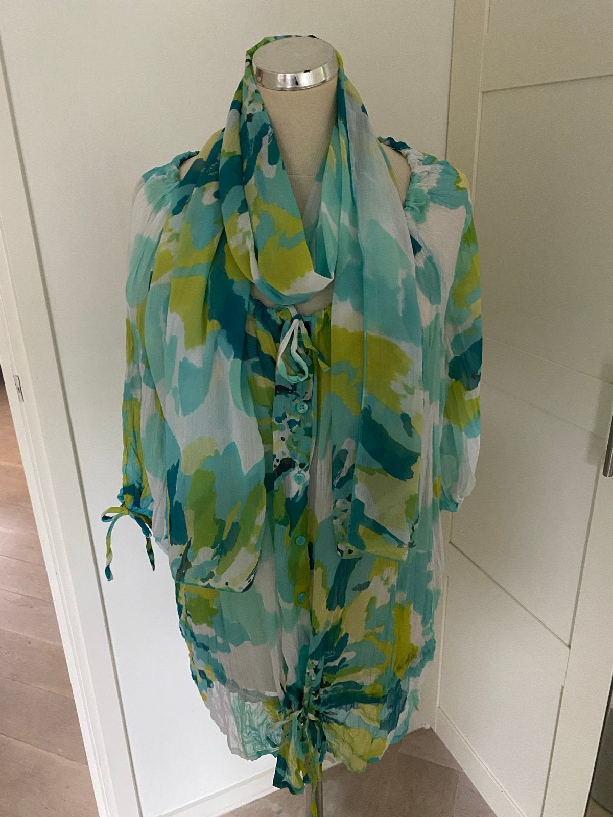 Bandolera blouse met sjaal, maat 44, Blauw, Maat 42/44 (L), Ophalen of Verzenden, Zo goed als nieuw