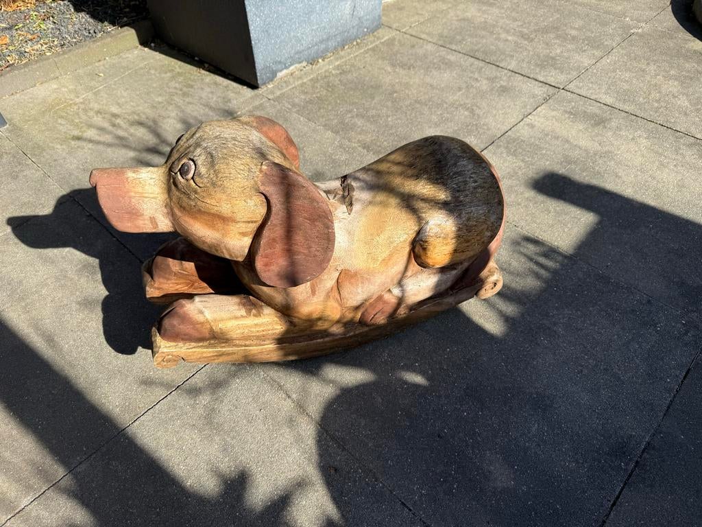 Houten hond beeld, Antiek en Kunst, Kunst | Beelden en Houtsnijwerken, Houtsnijwerk, Ophalen of Verzenden, 20 - 50 cm, Hout