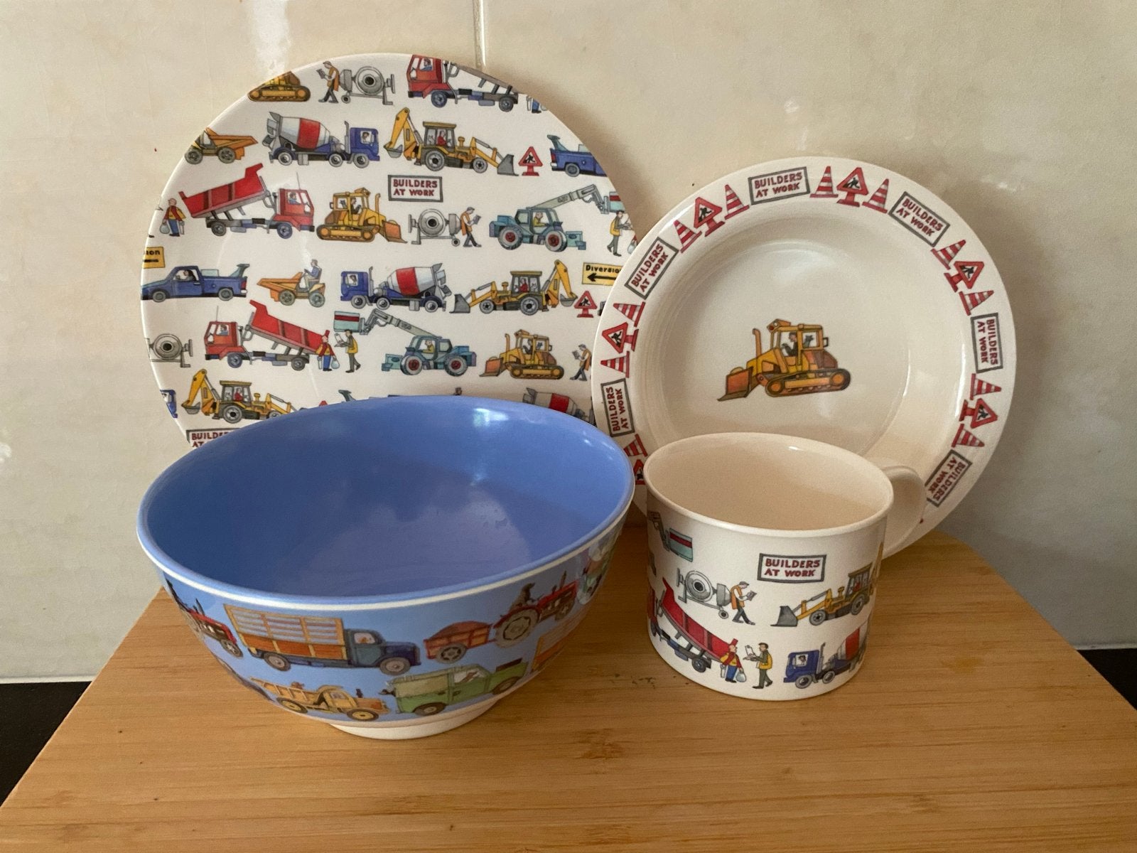 Emma Bridgewater Servies set 'Builders at Work' (4-delig), Kunststof, Ophalen of Verzenden, Zo goed als nieuw, Emma Bridgewater