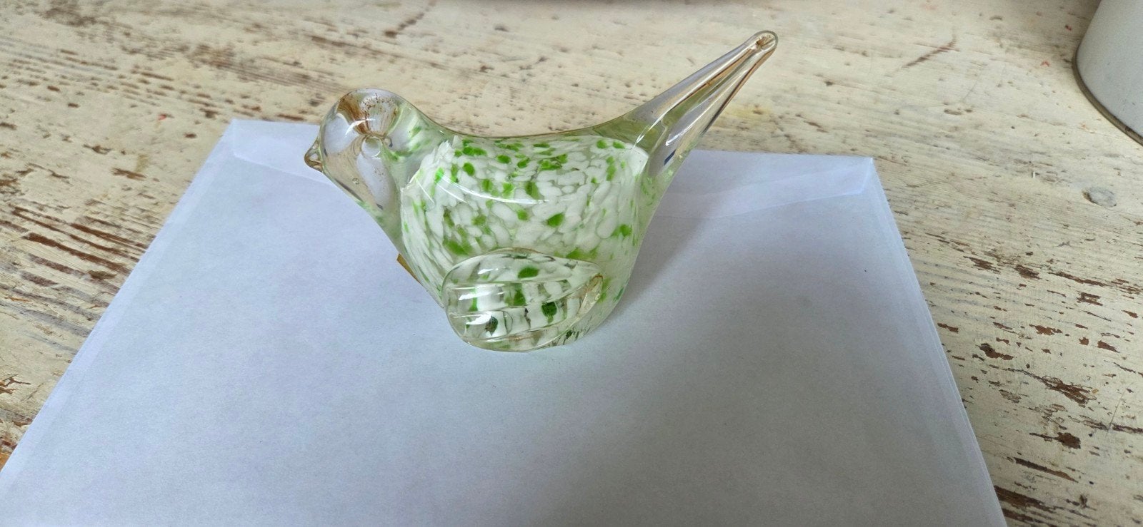Vintage glazen vogeltje van Leonardo (groen/wit), Ophalen of Verzenden
